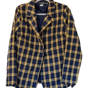 HeartBreak Women's One Button Lined Shoulder Pads Lightweight Flannel Jacket EUC